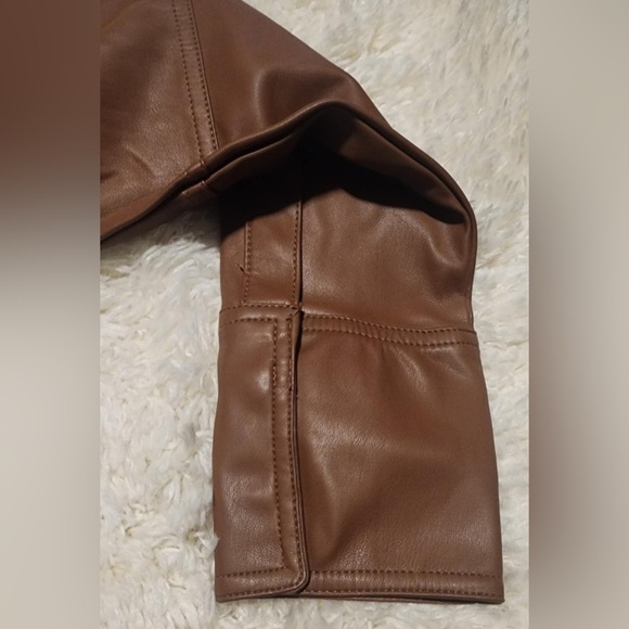 Zara Women’s Brown Faux Leather Women's Shacket Size Large Snap Front NWT - Picture 5 of 10